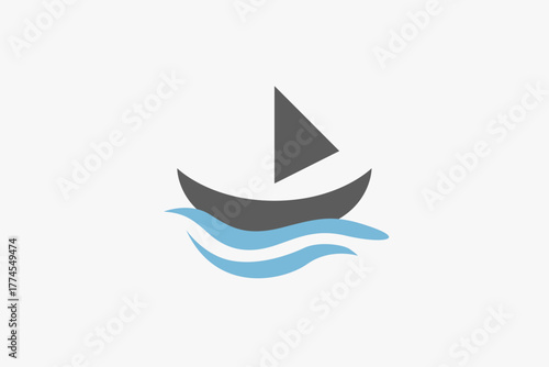sailing boat with ocean waves logo 