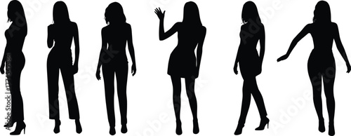 Fashionable woman silhouettes, standing pose, stylish outfit, body posture, elegance, high heels, gesture, modern look, beauty, feminine stance
