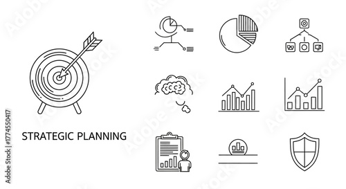 strategic planning concept target and business analytics for corporate growth showing objectives innovative ideas and data-driven protection success