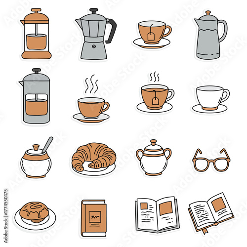 morning coffee and reading cozy breakfast scene with books pastries and various coffee brewing tools perfect for lifestyle content relaxation.