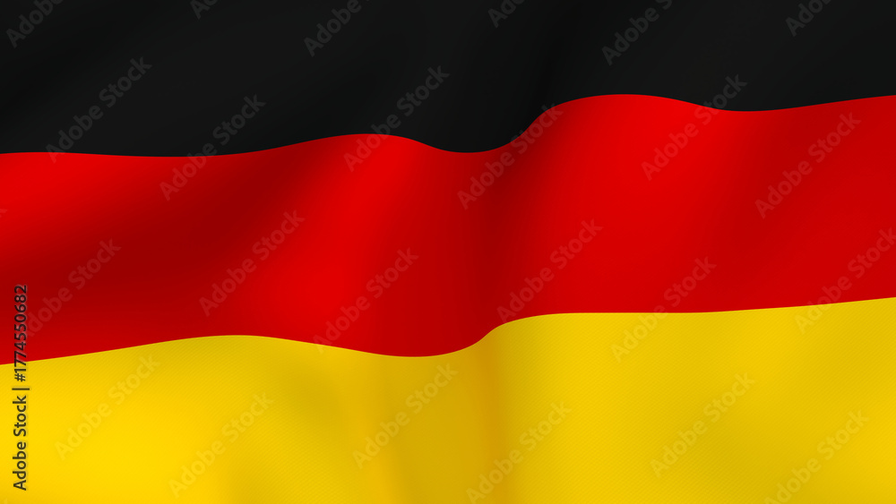 Naklejka premium Waving fabric flag of Germany featuring the horizontal black, red, and gold stripes on a close-up view