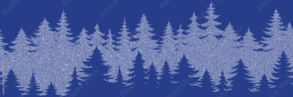 Obraz premium Coniferous forest, noisy texture, seamless border, vector design