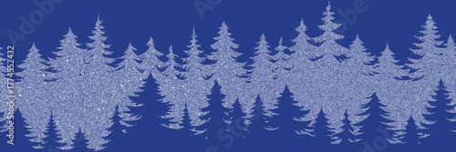 Coniferous forest, noisy texture, seamless border, vector design