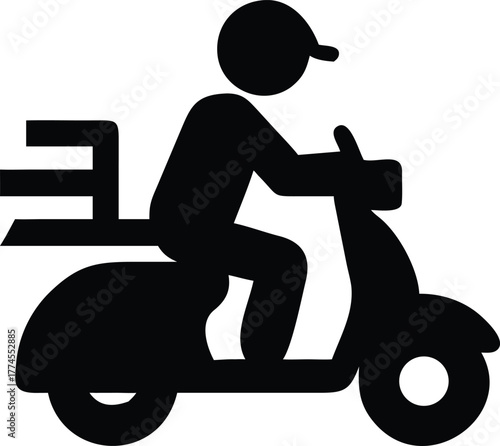 Courier Driving Scooter with Helmet Fast Delivery Silhouette Vector