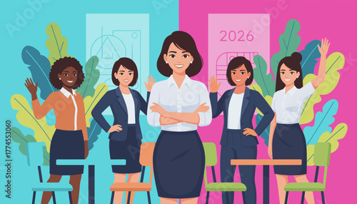 Diverse business women team portrait expressing confidence leadership and success