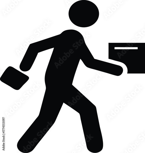 Courier Walking with Delivery Box Silhouette Vector