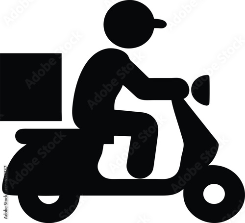 Delivery Man Riding Scooter with Box Silhouette Vector