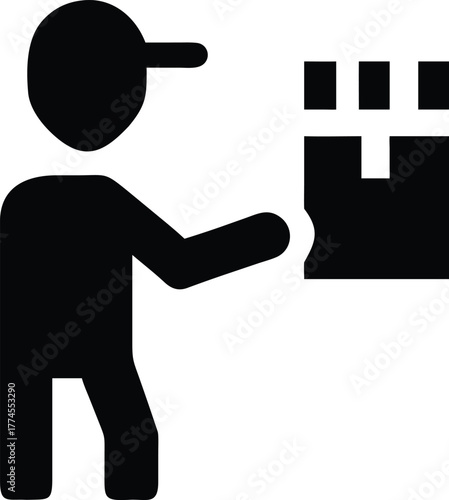 Delivery Man Scanning Barcode on Parcel Silhouette Vector
