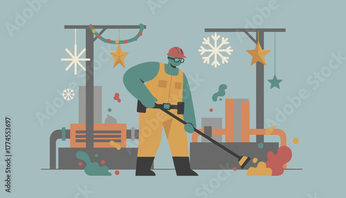 Essential worker maintaining production during winter holidays