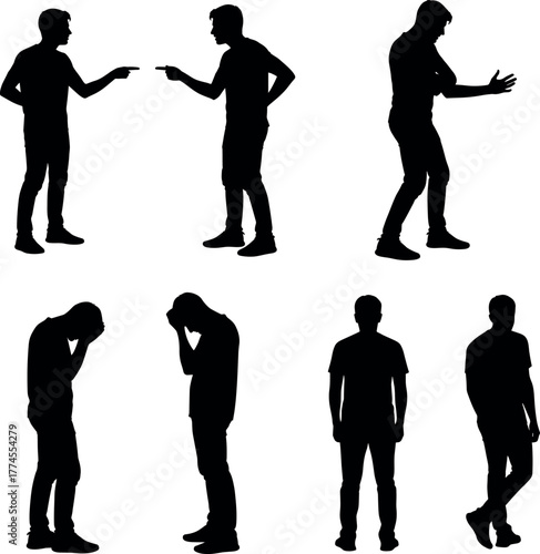 Male Silhouette Poses Set - Argument, Discussion, and Distress Human Figures