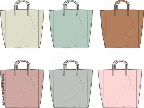 Collection of flat vector illustrations of shopping bags in various pastel colors for design elements