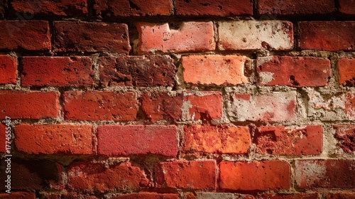patina. Close-up of weathered red brick wall, warm tones and natural texture evoking rustic charm and history. real-estate listings.
