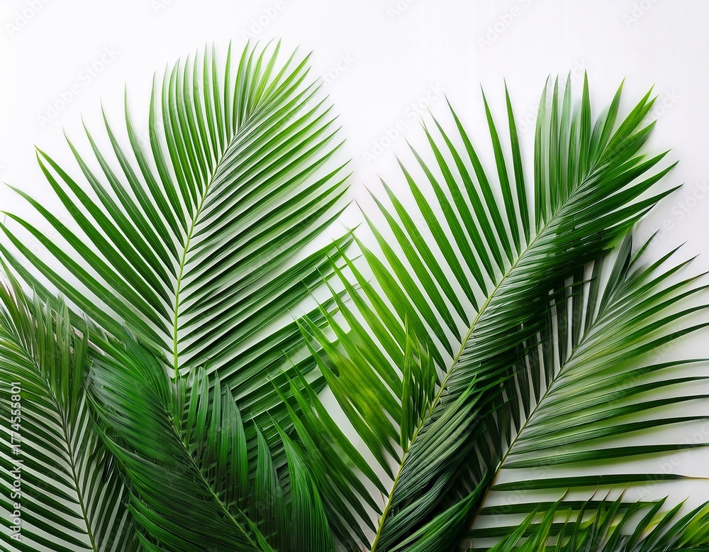 Fototapeta premium lush green tropical palm leaves on a white background for natural and fresh design concepts