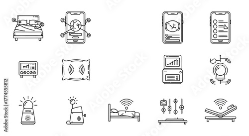 smart bed technology monitoring sleep patterns and vital signs optimizing rest in a hi-tech bedroom ideal for healthcare wellness and sleep analysis.