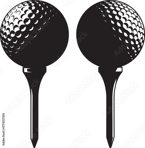 Two golf balls on tees silhouette