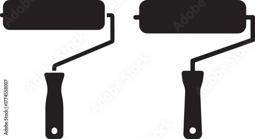 Two black paint roller tools in silhouette