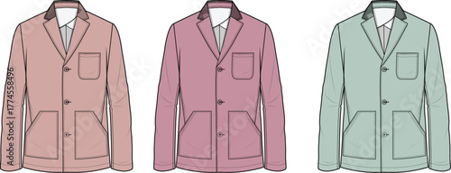 Stylish Blazer Mockups in Rose, Mauve, and Mint Diverse Color Options for Fashion Design
