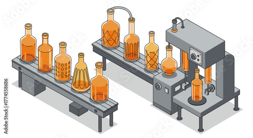 Isometric bottle manufacturing: automated factory process