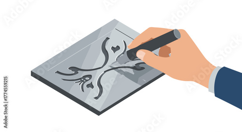 Creative metal engraving: hand carving elegant floral patterns with precision