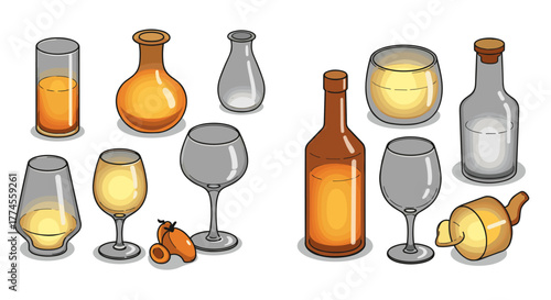Assorted drinkware collection featuring wine and juice glasses in modern style
