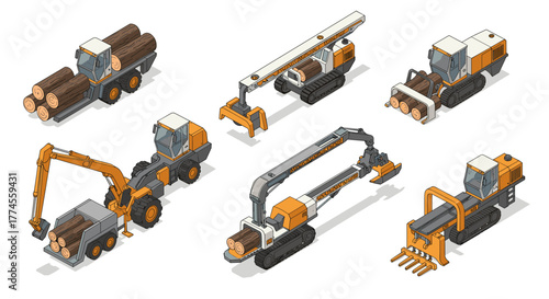 Isometric heavy machinery for forestry and logging operations