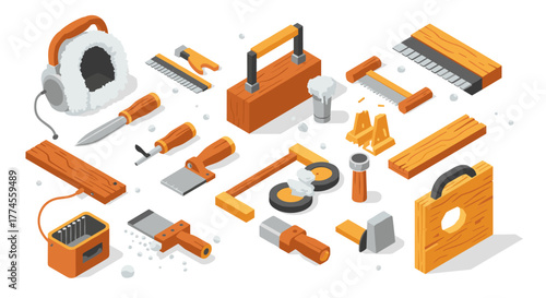 Isometric winter tools collection for woodworking projects