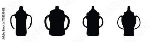 Collection of silhouetted toddler sippy cups with handles various designs