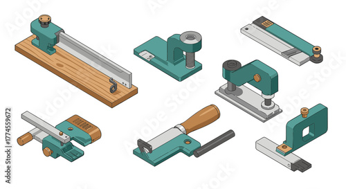 Isometric retro tools collection with classic design and vintage aesthetic