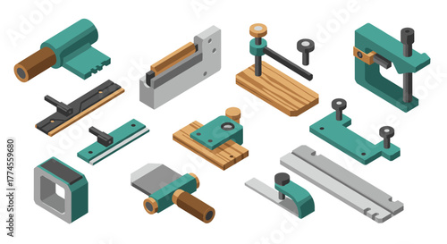 Isometric tool components: precision instrument parts in modern design