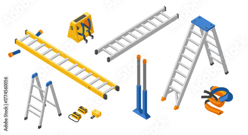 Isometric ladders and safety equipment for construction and home improvement