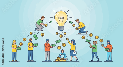 Crowdfunding a bright idea: Collaborative investment for business growth concept