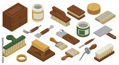 Isometric painting tools and supplies collection in modern design