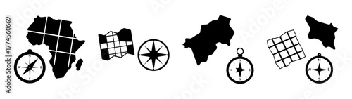 Vintage style maps and compasses collection graphic elements for travel and exploration