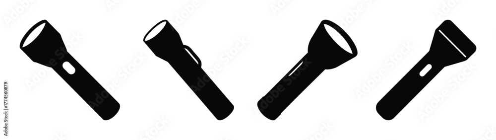 Fototapeta premium Collection of four black flashlights shown at different angles with a clean