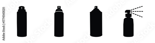Four black silhouettes of spray bottles showing different spray nozzle types and designs