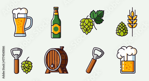 Beer vector design illustration set of beer making process and drinking culture