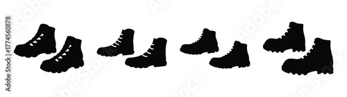 Pair of black hiking boots with laces for outdoor adventures and rugged trails