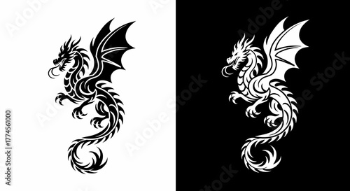 Elegant Dragon Silhouette Vector Illustration for Tattoo Designs