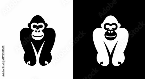 Bold Gorilla Icon Design in Black and White Minimalist Style
