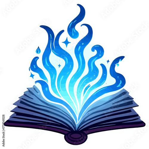 Magical Spellbook Opening with Glowing Blue Runes | Enchanted Book Emitting Mystical Light and Energy | Fantasy Spell Tome with Luminous Arcane Symbols | Ancient Magic Book Unfolding with Blue Glow