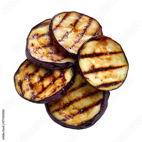 Grilled sliced eggplant isolated on transparent background