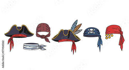 Collection of Pirate Hats and Headwear for Costume or Themed Party.
