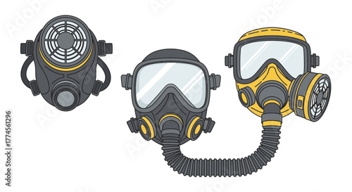 Collection of Protective Gas Masks for Safety and Security.