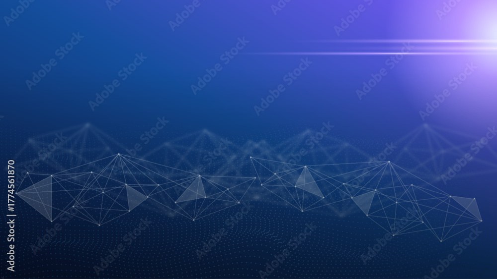 Fototapeta premium Abstract technology polygonal background from lines, dots and glowing particles.