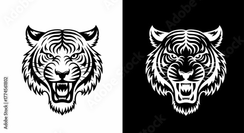 Tiger Head Vector Illustration: Aggressive Feline Mascot Design