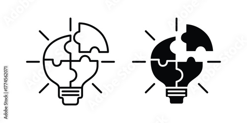 Creative Idea Puzzle Light Bulb Icon. Innovation and Solution Concept