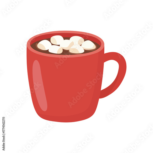 Red mug of hot chocolate with marshmallows illustration