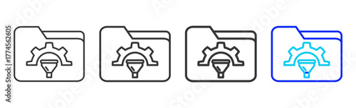 Data Filtering Icon Set Collection in Creative Outline Style for Project Control Dashboard with Modern UI Vector Elements and High Quality Design Pack