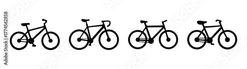 A lineup of four distinct bicycle silhouettes showing different styles and designs
