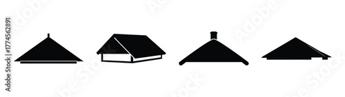 Simple silhouette roof designs isolated on white representing various architectural styles